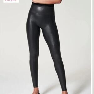 Spanx Faux Leather Moto Leggings High Waist Black Size Small